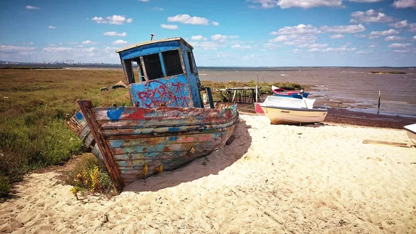 Antiguo Barco Abandonado Carrasqueira Portugal — Foto de Stock