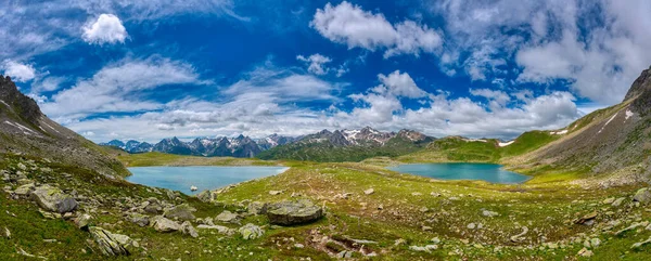 Two Lakes Italian Alps Summer Season Clouds Blue Sky — Stock Photo, Image