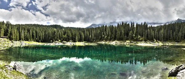 Lake of Carezza and forest — Stock Photo, Image