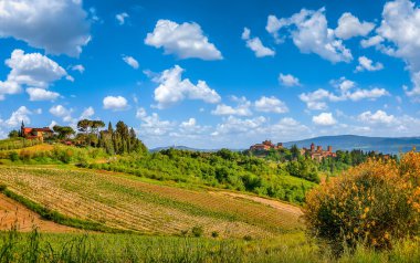 Güzel Toskana yatay, tarihi San Gimignano, Certaldo, Toskana, İtalya