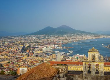 Şehir Napoli Vezüv günbatımı, Campania, İtalya ile