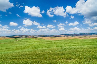 Val d'Orcia, İtalya tepeler haddeleme ile doğal Tuscany manzara