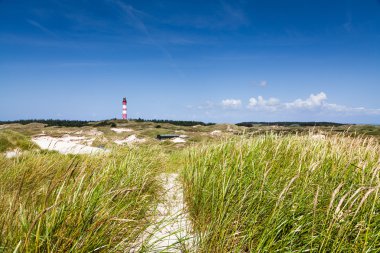 Beautiful dune landscape with traditional lighthouse at North Sea clipart