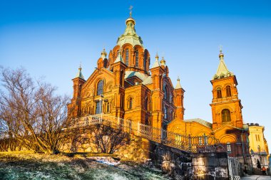 Ünlü Uspenski Katedrali'ne gün batımında, Helsinki, Finlandiya
