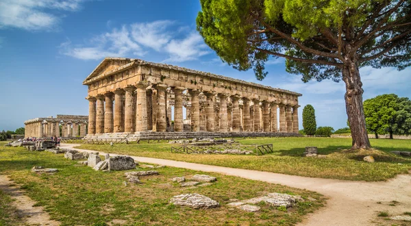 有名なパエストゥム遺跡、サレルノ、イタリア、カンパニア州でヘラの神殿 — ストック写真