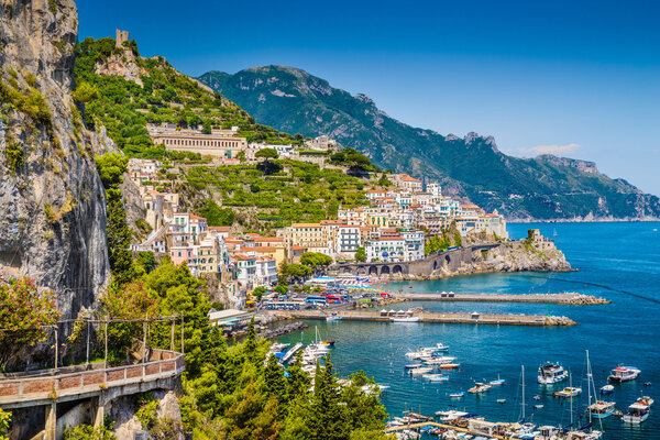 Postcard view of Amalfi, Amalfi Coast, Campania, Italy