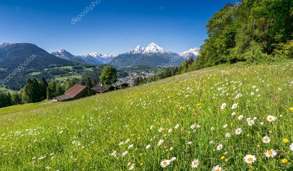 Panoramic View Of Beautiful Landscape In The Bavarian Alps With