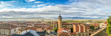 Panoramic view of the historic city of Avila with dramatic clouds at morning, Castilla y Leon, Spain