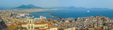 Aerial view of Napoli with Mount Vesuvius at sunset, Campania, Italy