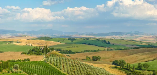 Malowniczy krajobraz Tuscany na zachód, Val d'Orcia, Włochy — Zdjęcie stockowe