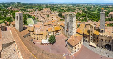 Aerial wide-angle view of the historic town of San Gimignano, Tuscany, Italy clipart