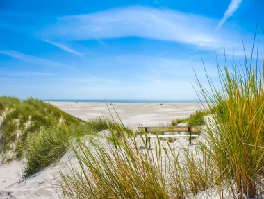 Beautiful dune landscape and long beach at North Sea