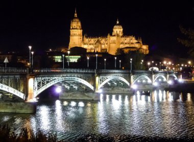 Historic city of Salamanca at night, Castilla y Leon, Spain clipart