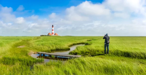 Berühmter westheversand leuchtturm an der nordsee, schleswig-holstein — Stockfoto