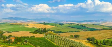 Doğal Tuscany manzara, gün batımı, Val d'Orcia, İtalya