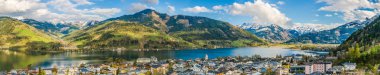 Mountain landscape with Zeller Lake in Zell am See, Austria clipart