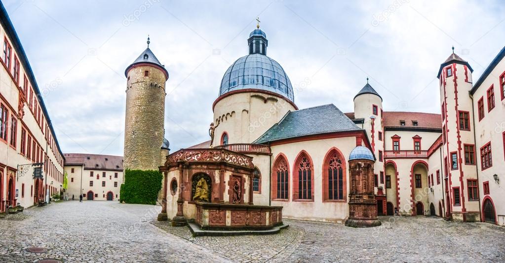 Historic courtyard of famous fortress Marienberg in Wurzburg, Bavaria, Germany