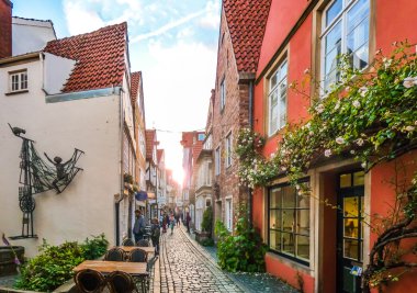 Bremen, Almanya ünlü Schnoorviertel renkli evleri