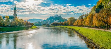 Salzburg manzarası kale Güz, Salzburger arazi, Avusturya ile