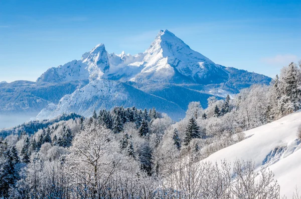 Téli tájon, a bajor Alpokban, a Watzmann massif, Németország — Stock Fotó