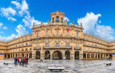 Ünlü tarihi Plaza Mayor Salamanca, Castilla y Leon, İspanya