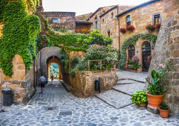 Camino idílico callejón en civita di Bagnoregio, Lazio, Italia —  Fotos de Stock