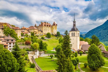 Gruyeres ortaçağ şehir, Fribourg, İsviçre