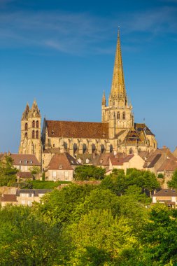 Historic town of Autun with St. Lazare Cathedral at sunset, Burgundy, France