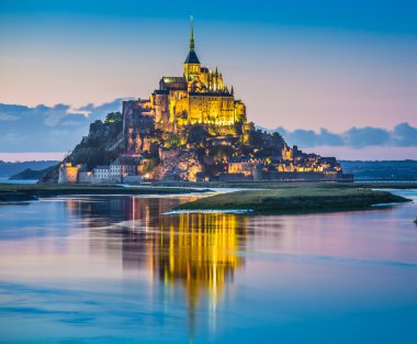 Mont Saint-Michel, twilight, alacakaranlık, Normandy, Fransa