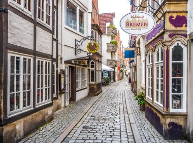 Bremen, Almanya ünlü Schnoorviertel renkli evleri