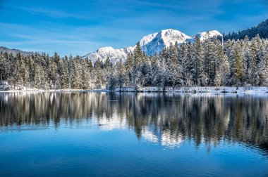 Scenic winter landscape in Bavarian Alps at mountain lake Hintersee, Bavaria, Germany clipart