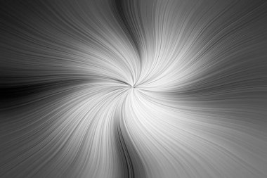 Bulanık radyal yakınlaşmanın soyut yüzeyi siyah ve beyaz tonlarda. Afişler, posterler, web siteleri ve diğer tasarım projeleri için parlayan siyah beyaz kıvrımlı dokular. Girdap efektli renk soyutlaması.