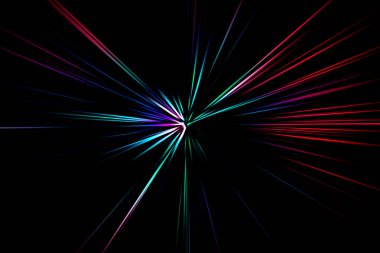 Radyal zoom bulanıklığının soyut yüzeyi siyah bir arkaplanda çok renkli tonlarda. Afişler, posterler, web siteleri ve diğer tasarım projeleri için çok renkli girdaplar.