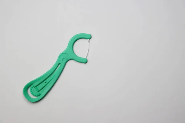 Plastic Green Toothpick Dental Floss Tongue Cleaner Tool Cleaning Teeth — Stock Photo, Image