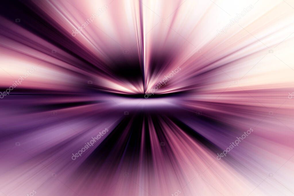 Abstract surface of radial blur zoom  in lilac, black, yellow tones. Bright colorful background with radial, diverging, converging lines.