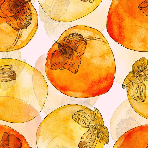 Watercolor of ripe juicy persimmons — Stock Photo, Image