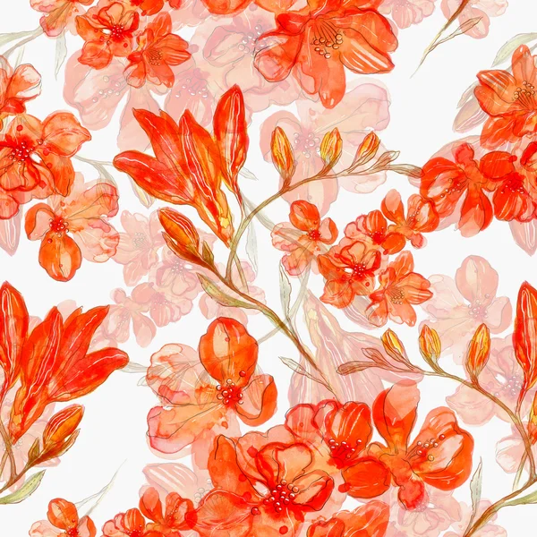 Digital och akvarell asiatiska blommor — Stockfoto