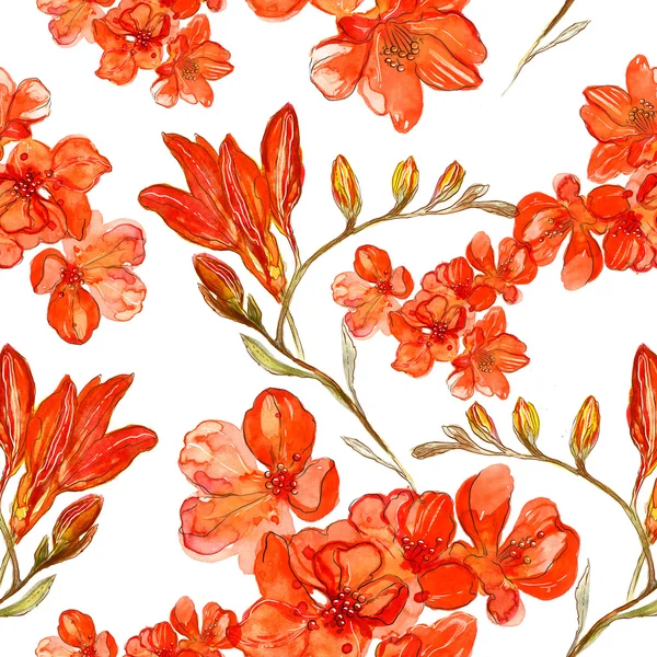 Digital och akvarell asiatiska blommor — Stockfoto