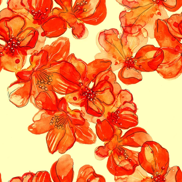 Digitale und aquarellierte asiatische Blumen — Stockfoto