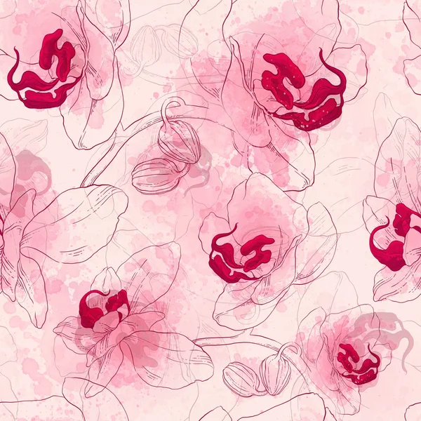 Цифровые и акварельные орхидеи — стоковое фото