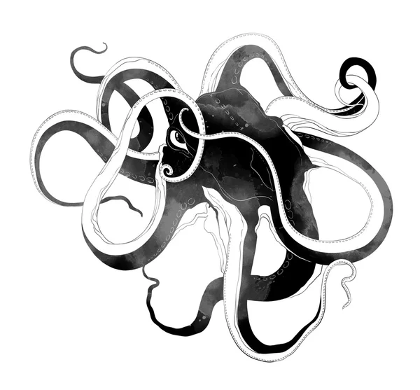 Blackwork Octopus-digitalt blandat Media — Stockfoto