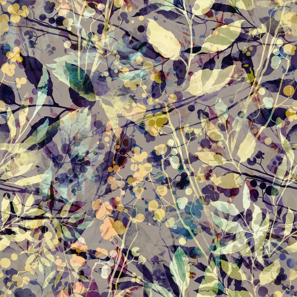 Отпечаток трав, цветов и листьев — стоковое фото