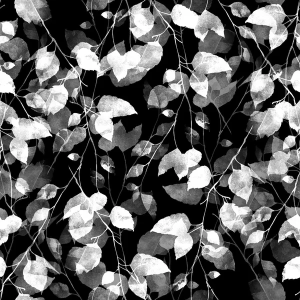 Zwart-wit takken met bladeren — Stockfoto