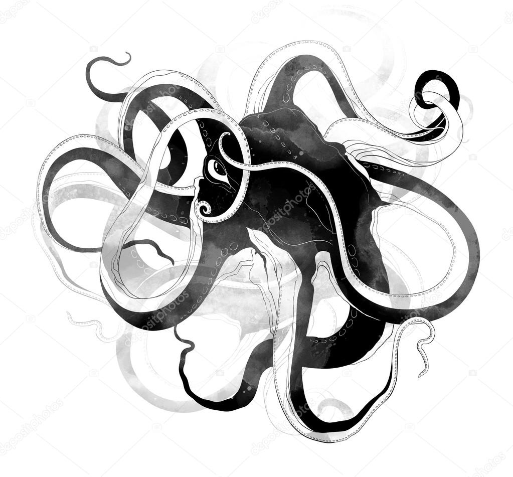 blackwork octopus - digital mixed media