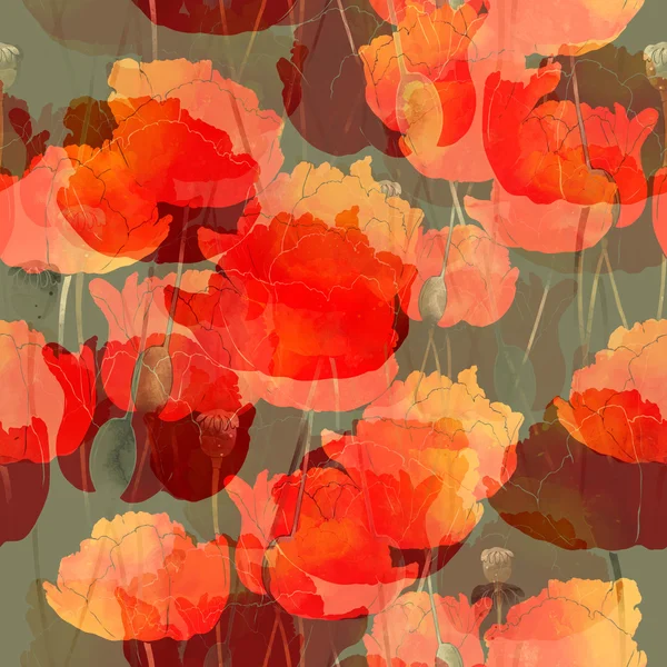 印记明亮的罂粟 - 无缝模式 — 图库照片