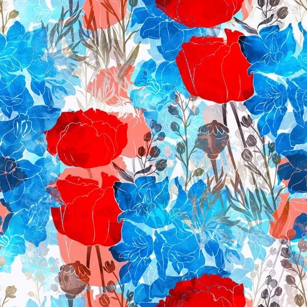 bouquet with poppies - seamless pattern