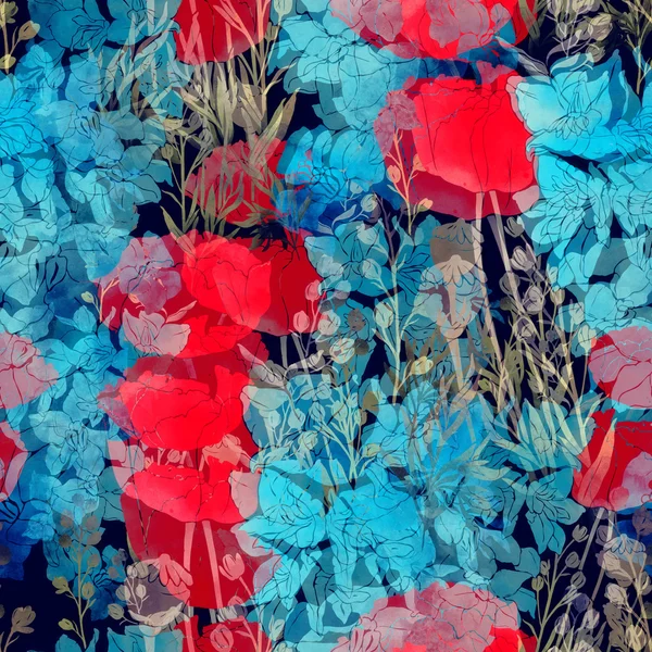 Bouquet with poppies - seamless pattern — Stock Photo, Image