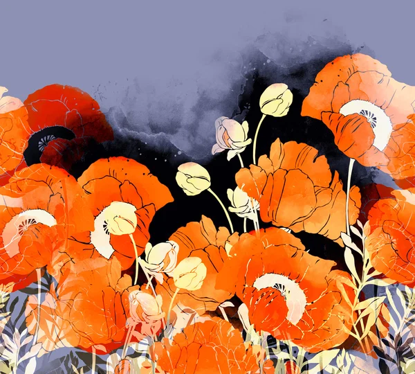 Imprint poppies padang rumput terang — Stok Foto