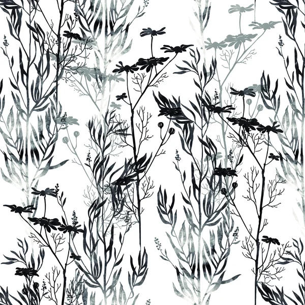 Черно-белые оттиски луговых цветов — стоковое фото