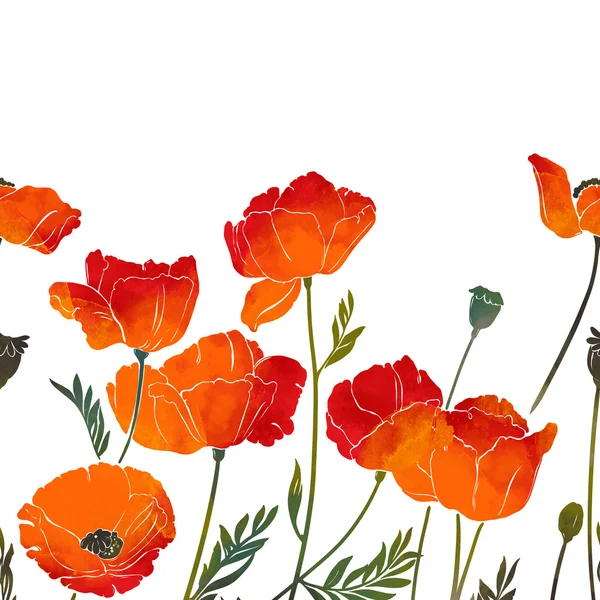 Bright Poppies naadloze grens — Stockfoto